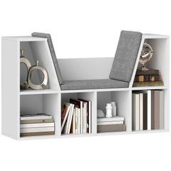 Bookshelf with Seat, 6 Compartments, Padded, 105 x 30 x 63 cm, White