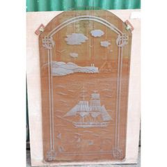 Smoked Glass Panel with Ship & Coastal Scene KAS441