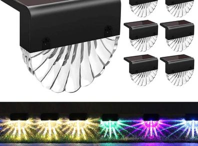 Solar Lights Outdoor,6 Pack Solar Fence Lights Waterproof Solar Step Light Used for Railings,Terraces,Stairs,Garden Decorations,Walls,Warm White/Led Color Changing Lighting