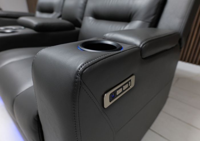 2 Seater Titan Plus Electric Grey Leather Recliner Sofa
