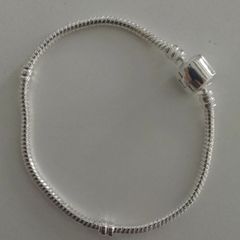 Silver Barrel Clasp Snake Chain Bracelet 18 cm long for charms S925 18 cm