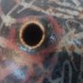 Fabulous Vintage Small Hand-Thrown Art Pottery Pebble Shaped Vase with Lovely Abstract Glaze Pattern in Blacks, Whites, Pinky-Red with Gold Flakes, Hand Made, But Unknown Maker, Circa 1975 Image 7