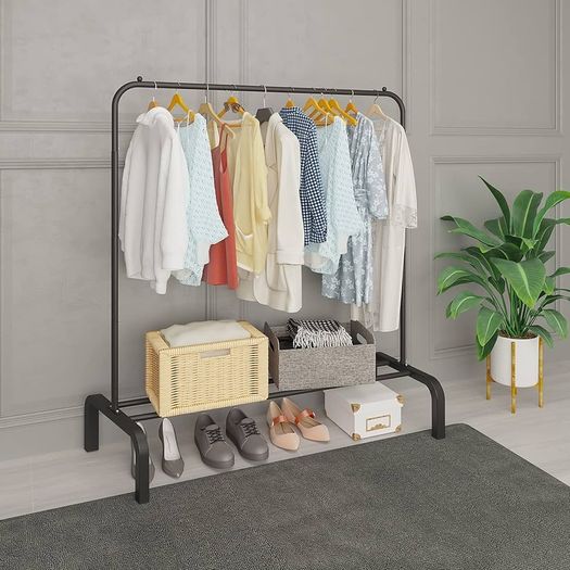 Clothing Garment Rack, 110 CM Metal Clothes Rail with Bottom Rack for Coats, Skirts, Shirts, Sweaters