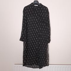 Sofie Schnoor Black Sheer Lightning Bolt Pattern Long Sleeve Midi Shirt Dress Size M