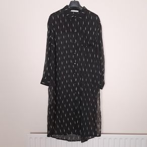 Sofie Schnoor Black Sheer Lightning Bolt Pattern Long Sleeve Midi Shirt Dress Size M