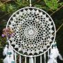 Large Boho Dream Catcher with White Feather and Blue Beads Macrame Wall Hanging (70cm x 25cm) Image 5