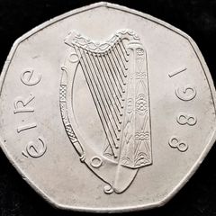 [#406] - Ireland 1988 | Irish 50p | 50 Pence | Millennium | Woodcock | KM.26 | UNC