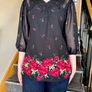 Black Floral Blouse Sheer Sleeves Tie Back -  Size XXL / 44 / 16 Image 3