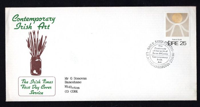 1980 Ireland Irish Art (Gold Painting No 57) Patrick Scott Commemorative Stamp Illustrated The Irish Times First Day Cover (FDC).