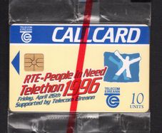1996 Ireland 10 unit RTE-People in Need Telethon charity event aired by RTE (Gemplus GEM1) Call Card Used. Telecom Eireann card number 1127