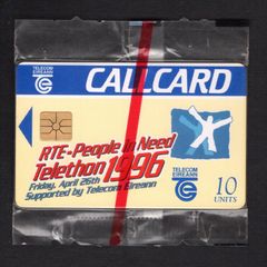 1996 Ireland 10 unit RTE-People in Need Telethon charity event aired by RTE (Gemplus GEM1) Call Card Used. Telecom Eireann card number 1127