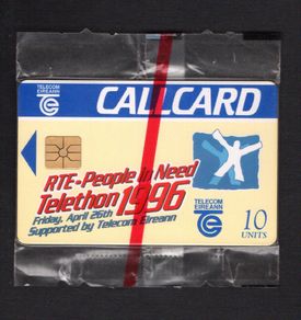 1996 Ireland 10 unit RTE-People in Need Telethon charity event aired by RTE (Gemplus GEM1) Call Card Used. Telecom Eireann card number 1127