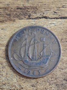 Great Britain UK 1943 Half Penny George VI Coin - free standard postage