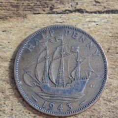 Great Britain UK 1943 Half Penny George VI Coin - free standard postage