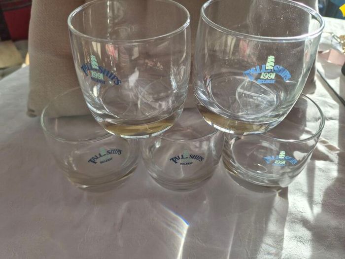 5 Vintage "Tall Ships 1991 Belfast" whiskey glasses.