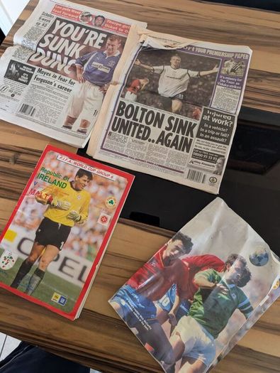Huge 1990 80s vintage liverpool and some vintage Ireland soccer gear signed gear etc