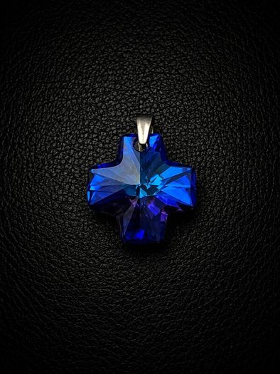 Vintage 925 Sterling Silver Blue Aurora Borelis Cross Pendant