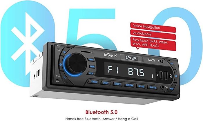 RDS Hands-free Calling Car Radio Bluetooth 5.0, 7 LED Colors Car Stereo & Clock, 4X60W FM Radio USB/AUX in/MP3/FLAC/WMA/WAV/SD/AM MP3 Player Wireless Remote Control, 30 Radio Stations,1 DIN (FREE POSTAGE)