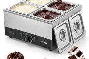 Chocolate Melting Machine 4 Tanks 8.2 kg Choc Commercial Melter, 1200W High Power, Water Bath Heating System, Stainless Steel Body