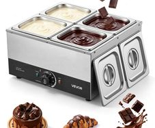 Chocolate Melting Machine 4 Tanks 8.2 kg Choc Commercial Melter, 1200W High Power, Water Bath Heating System, Stainless Steel Body