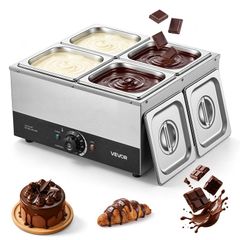 Chocolate Melting Machine 4 Tanks 8.2 kg Choc Commercial Melter, 1200W High Power, Water Bath Heating System, Stainless Steel Body