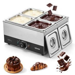 Chocolate Melting Machine 4 Tanks 8.2 kg Choc Commercial Melter, 1200W High Power, Water Bath Heating System, Stainless Steel Body