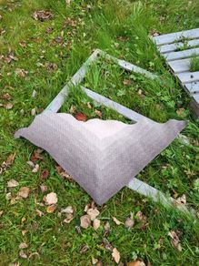 Handmade crochet triangle wool shawl wrap. Beige gradient ombre shawl
