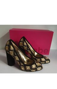 Le Babe Mirror 5019 Black Gold Embroidered Block Heel Court Shoes EU36 BNIB CAN POST