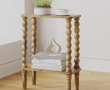 Wooden Side Table, Narrow Nightstand with Open Wood Shelf, Bedside Table for Small Spaces, Bedroom, Living Room, Accent End Table with Solid Wood Legs Rustic Brown