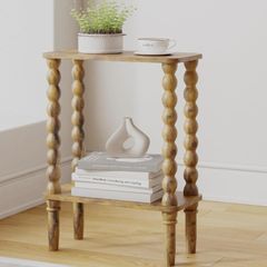 Wooden Side Table, Narrow Nightstand with Open Wood Shelf, Bedside Table for Small Spaces, Bedroom, Living Room, Accent End Table with Solid Wood Legs Rustic Brown