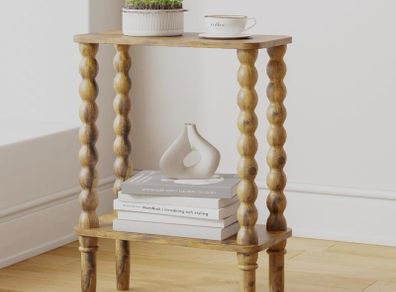 Wooden Side Table, Narrow Nightstand with Open Wood Shelf, Bedside Table for Small Spaces, Bedroom, Living Room, Accent End Table with Solid Wood Legs Rustic Brown