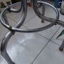 antique industrial stool wood seat metal legs strong sturdy Image 4