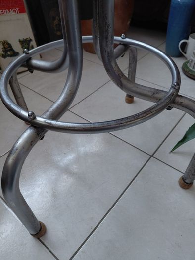 antique industrial stool wood seat metal legs strong sturdy