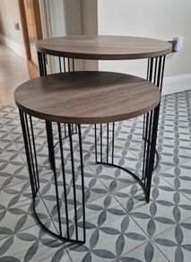 Matching layered wood effect metal legs side table set
