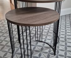 Matching layered wood effect metal legs side table set