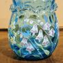 Pair Of Fenton Style  Blue  Glass  Ruffled  Vase With Hand Painted Floral Design Image 3