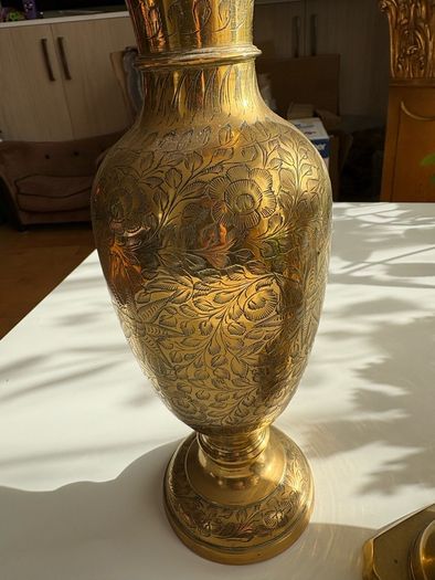 x2 Vintage Solid Brass Vases and candle holder