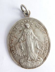 Large Vintage Hallmarked Sterling Silver Miraculous Medal - Congregation of the Children of Mary 10,72g