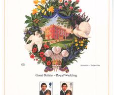 1981 Great Britain Royal Wedding Prince Charles and Lady Diana Spencer Commemorative stamps with First Day of Issue Cancel Limited Edition Lithographed Print measuring 333mm X 257