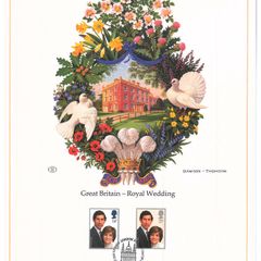 1981 Great Britain Royal Wedding Prince Charles and Lady Diana Spencer Commemorative stamps with First Day of Issue Cancel Limited Edition Lithographed Print measuring 333mm X 257