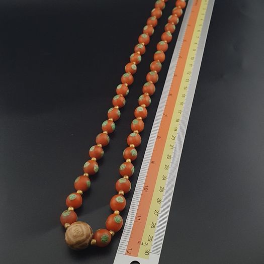 Vintage Venetian Style Orange Floral Glass With pumtek pyu Pendant Necklace