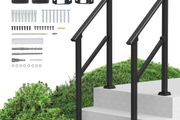 Handrails for Outdoor Steps, 2 PCS 2-3 Step Stair Hand Rail Kit, Transitional Carbon Steel Railings with Installation Kit, Stair Rails for Seniors, Concrete &amp; Porch &amp; Deck, Black Square Tube