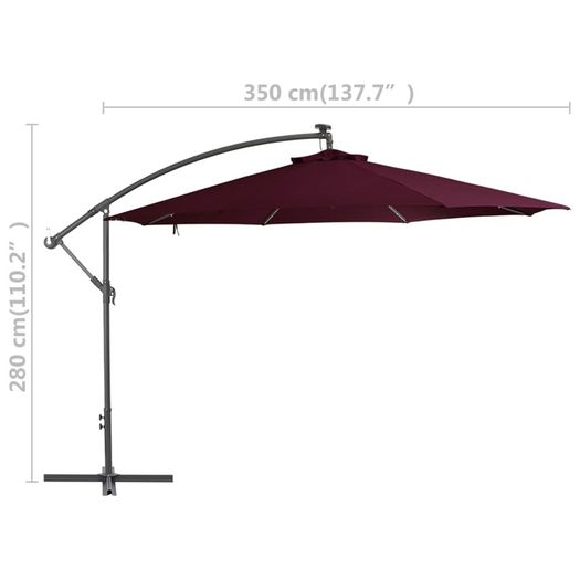 Cantilever Umbrella with LED Lights Bordeaux Red 350 cm