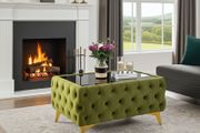 Chester Lux Coffee Table Velvet Rectangle 83x63x45cm with Glass