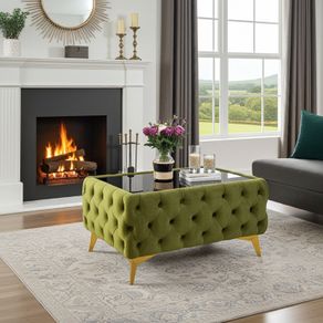 Chester Lux Coffee Table Velvet Rectangle 83x63x45cm with Glass