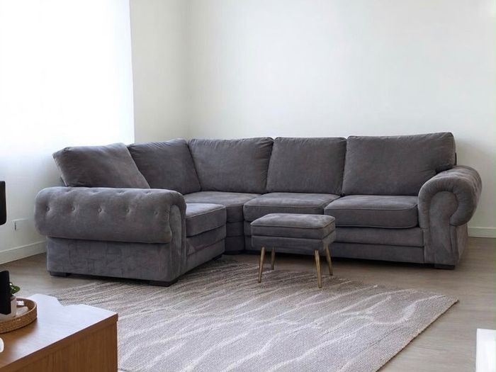 Verona Grey L shaped corner sofa + footstool
