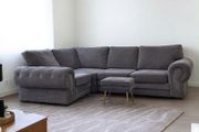 Verona Grey L shaped corner sofa + footstool