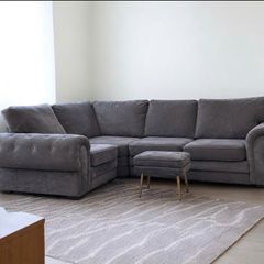 Verona Grey L shaped corner sofa + footstool