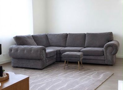 Verona Grey L shaped corner sofa + footstool