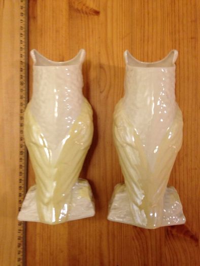 Pair of Belleek Owl Urns